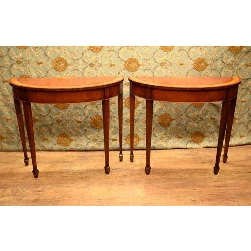 Sheraton Satinwood Demi Lune Console Tables, Set of 2 For Sale - Image 11 of 11