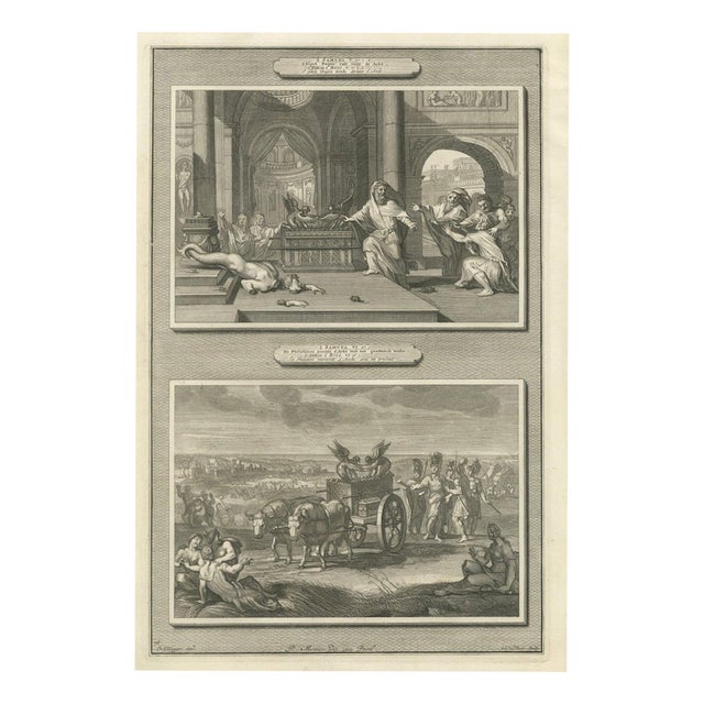 Pieter Mortier, Dagon Falls Before the Ark and the Ark Sent Back, 1700, Engraving For Sale