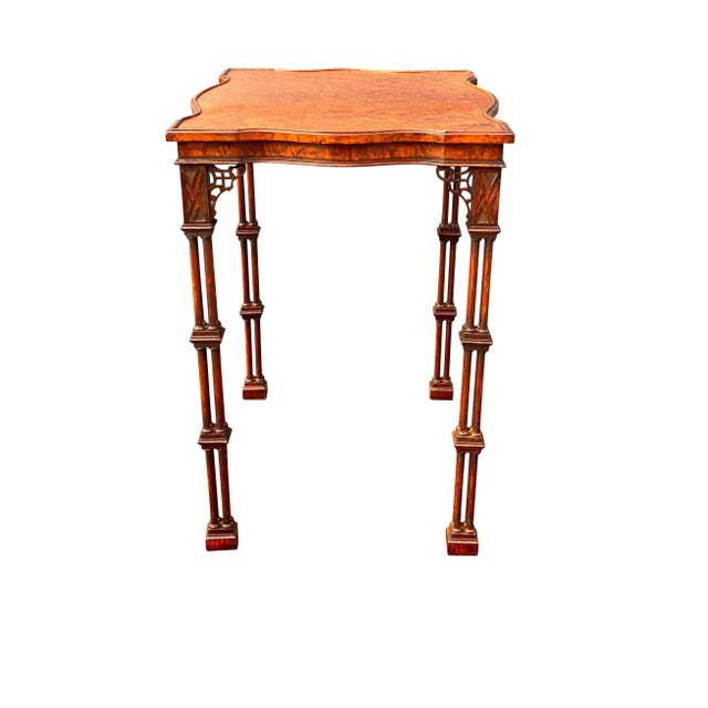 19th Century George III Style Burl Walnut and Mahogany China Table Attributed to Gillow For Sale - Image 5 of 11