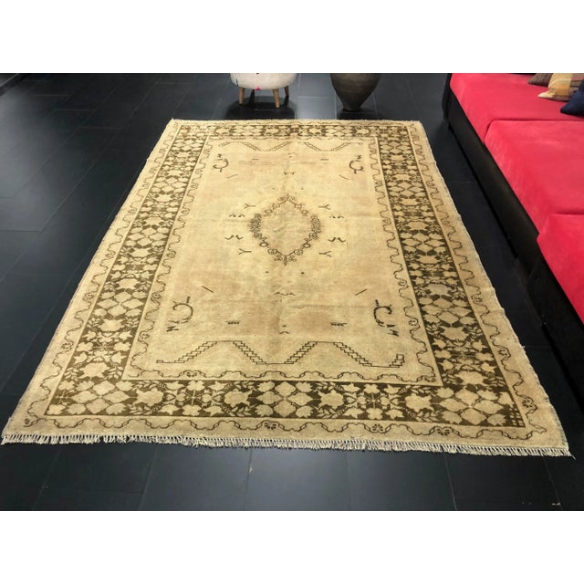 Boho Chic Vintage Turkish Oushak Hand Made Rug For Sale - Image 3 of 11