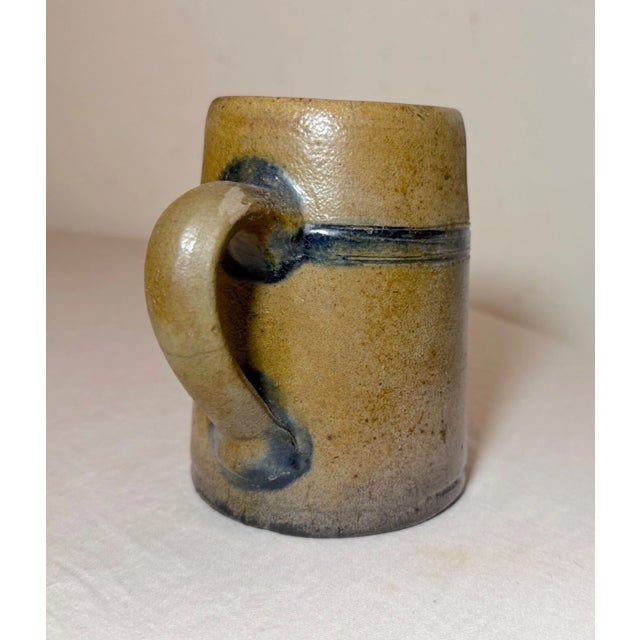 American Rare Antique 19th Century Cobalt Glazed Stoneware Pottery Dining Mug Cup Jug For Sale - Image 3 of 9