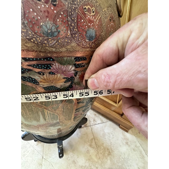 Blush Vintage 36" Chinese "Royal Satsuma" Style Palace Floor Vase With Stand For Sale - Image 8 of 10