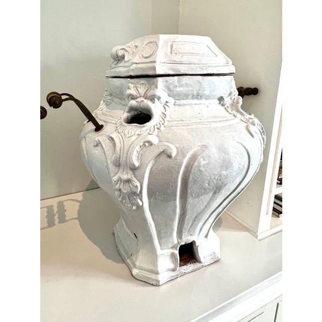 Rustic Glazed Terracotta Garden Urns or Jardinieres with Metal and Wood Handles - A Pair For Sale - Image 3 of 13