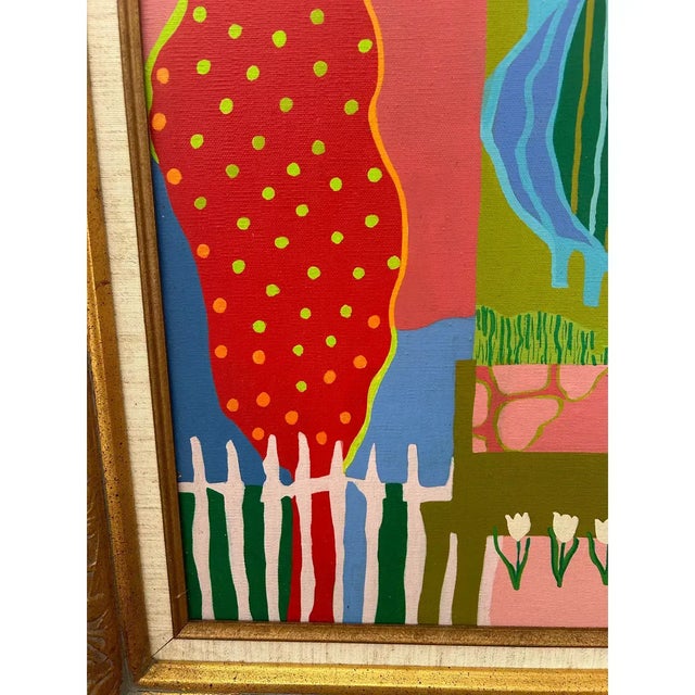 Framed Vintage Original Abstract Landscape Painting Hockney-Style For Sale - Image 4 of 9