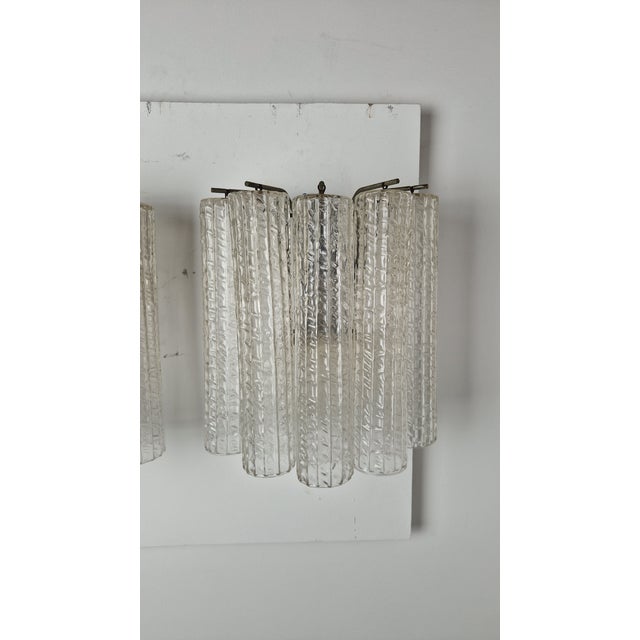 Metal Vintage Wall Lamps in Iron with Cylindrical Murano Glass Pendants, 1960s, Set of 2 For Sale - Image 7 of 14