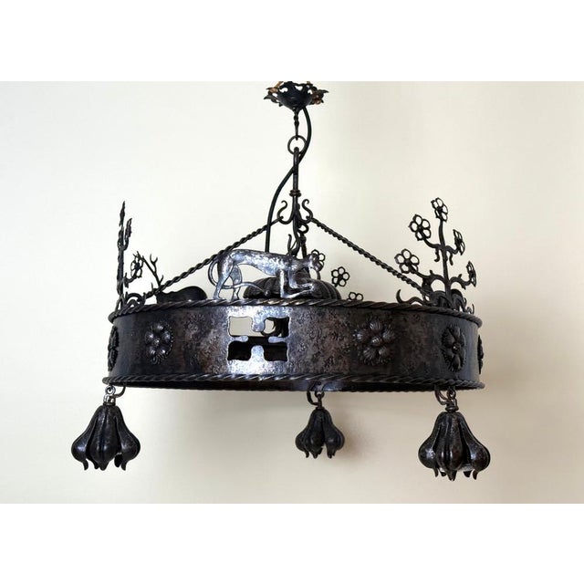 Hand-Forged Animal Motif Iron Chandelier, 1920 For Sale - Image 12 of 18