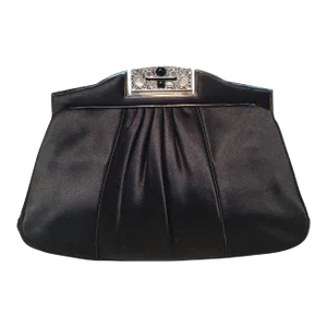 Judith Leiber Vintage Black Pleated Silk Clutch
