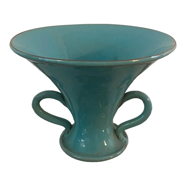 Vintage 2-Handled Turquoise Vase For Sale