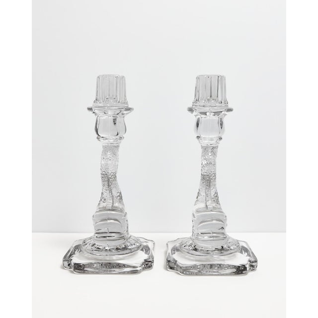 Glass Cambridge Dolphin Fish Clear Glass Candlesticks For Sale - Image 7 of 18