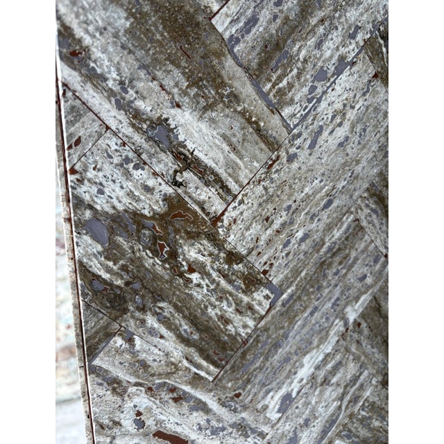 Gray Stone Herringbone Pedestal With Sculptural Geometric Inlay For Sale - Image 9 of 9