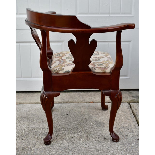 Statesville Co Mahogany Corner Chair Vintage Queen Anne Style Accent Slip Seat For Sale - Image 9 of 16