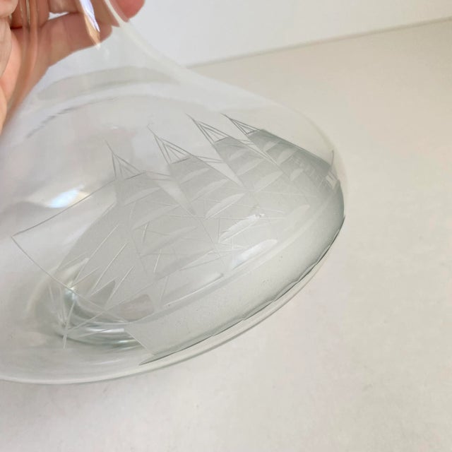 Mid-Century Modern Vintage Etched Glass Ship Decanter Toscany Romania 1960s For Sale - Image 3 of 11