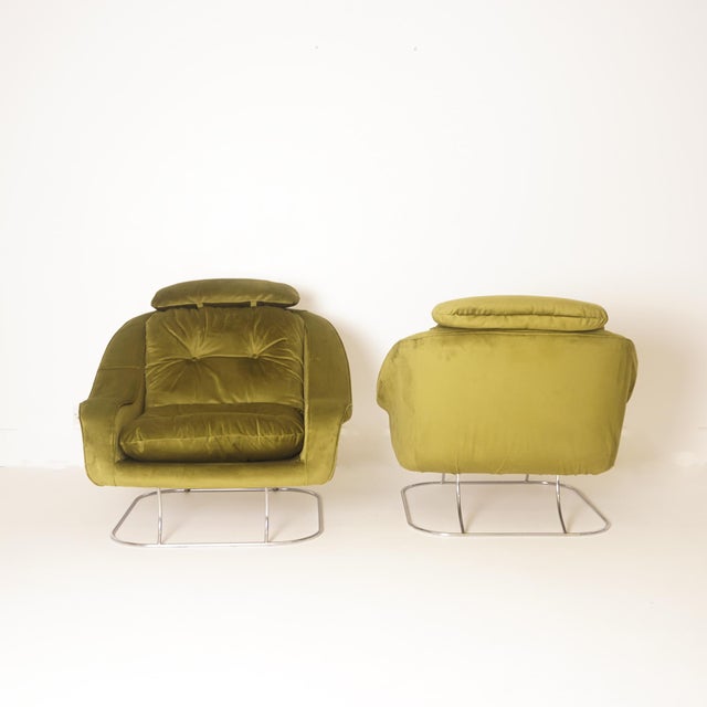 Postmodern Set of Green Velvet Armchairs, 1970s For Sale - Image 3 of 8