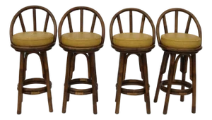 Mid Century Modern Bent Rattan Swivel Barstools With Back-Set of 4