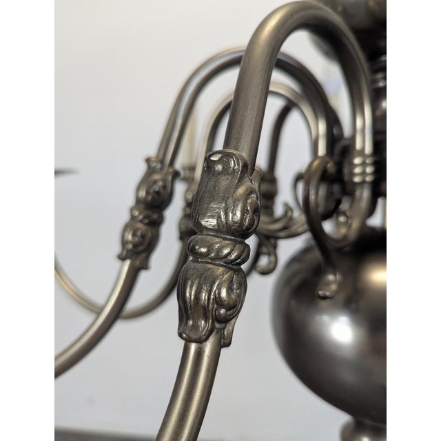 Dutch 10-Light Chandelier in Tinned Brass For Sale - Image 6 of 11