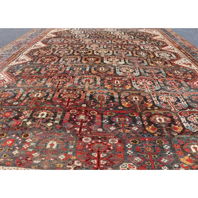 Tribal Antique Persian Qashqai Rug With Intricate Tribal Motifs and Rich Color Palette 6'10"x9'3" For Sale - Image 3 of 11