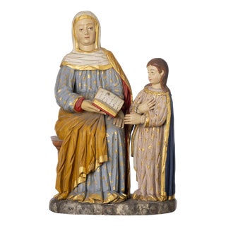 Sacred Art Saint Anne Teaching Our Lady to Read, 1700s For Sale