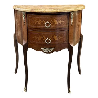 Diminutive Louis XV Style Demilune Commode With Marble Top For Sale