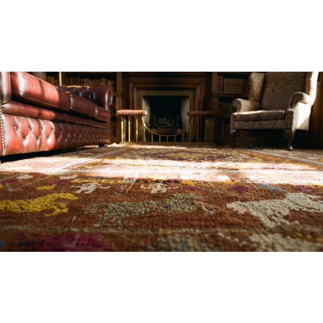 Textile 1900s Red Geometric Human Antique Indian Agra Hank Knotted Rug 4'2"x6'10" Wool Carpet For Sale - Image 7 of 9