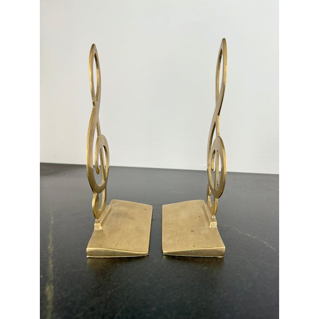 1970s Vintage Solid Brass Musical Clef Bookends - a Pair For Sale - Image 5 of 6
