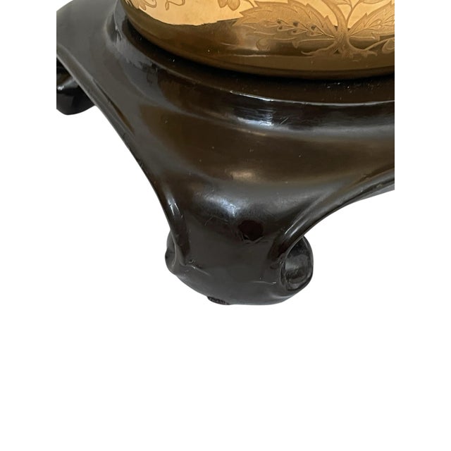 VTG Pair Ceramic Chocolate, Brown Gold Embossed Vase Lamps 32” For Sale - Image 10 of 10