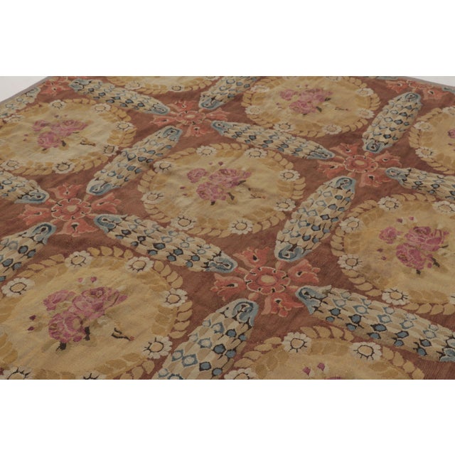 Late 18th Century Antique 19th Century Aubusson Square Rug With Bold Floral Medallion - Rug & Kilim For Sale - Image 5 of 11