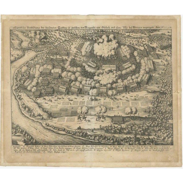 Title: Battle of Wimpfen, 1622: Engraving by Matthäus Merian (ca. 1645) : This antique copper engraving, created by the...