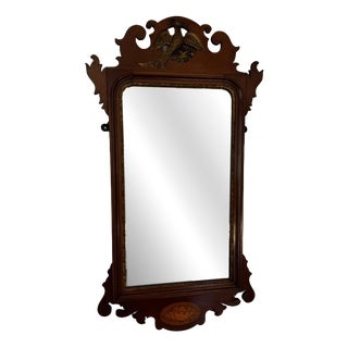 Large Antique Edwardian Inlaid and Gilt Mahogany Fretted Wall Mirror, 1900 For Sale
