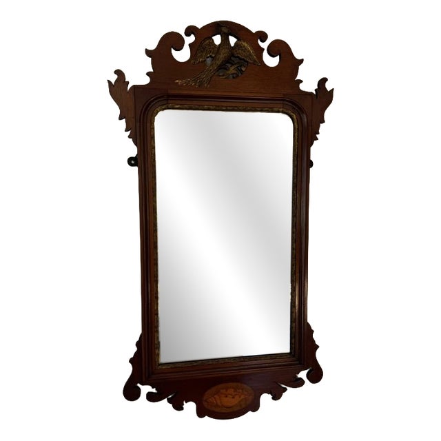 Large Antique Edwardian Inlaid and Gilt Mahogany Fretted Wall Mirror, 1900 For Sale