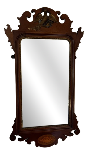 Large Antique Edwardian Inlaid and Gilt Mahogany Fretted Wall Mirror, 1900