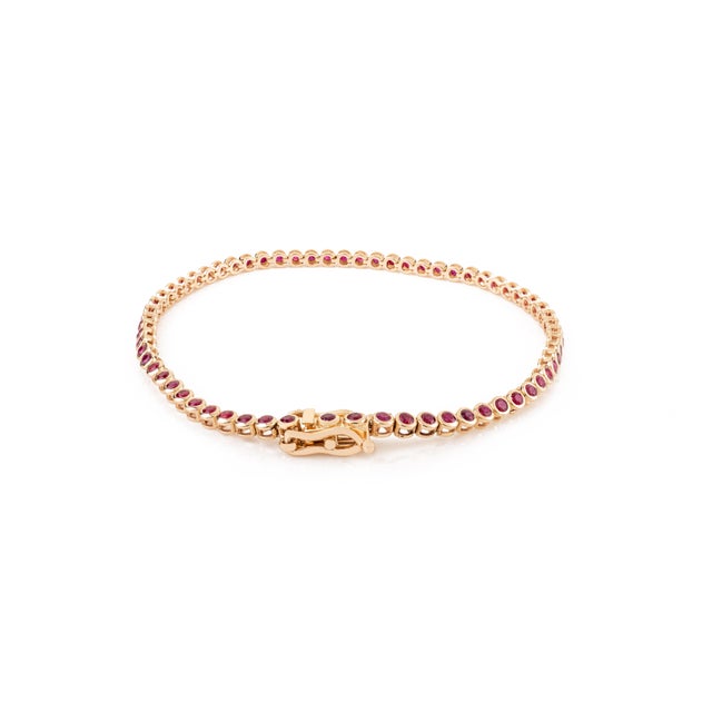 Metal Antique Edwardian Ruby Rivière Bracelet in 14k Yellow Gold- 7 Inches For Sale - Image 7 of 14