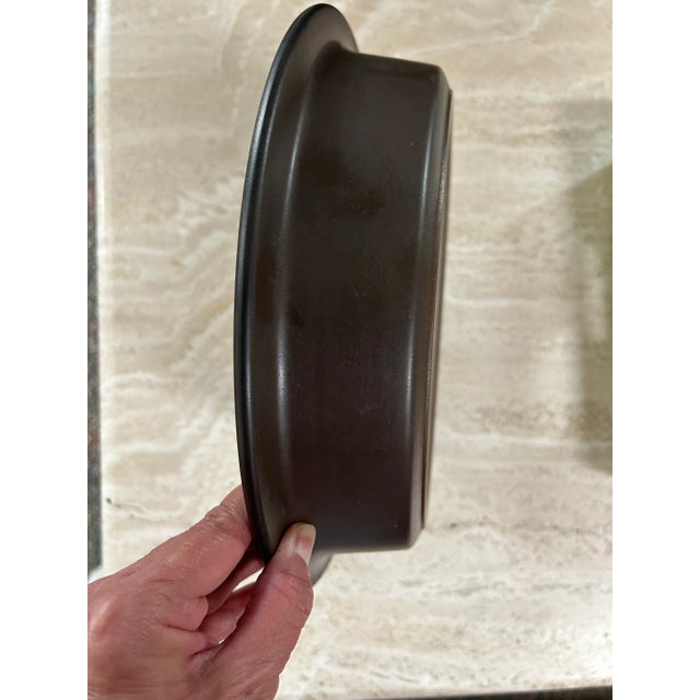 Perfect for Thanksgiving/Holiday family meals!! "Rim Line" pattern designed by Edith Heath. Brown oxide metallic glaze...