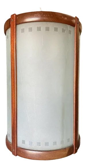 Mid-Century Nakashima Style Teak Cylinder Pendant W/ Frosted Shade, 3 Available