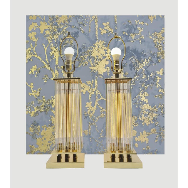 Gaetano Sciolari Late 20th Century Pair of Gaetano Sciolari Glass Rod Waterfall Table Lamps For Sale - Image 4 of 8