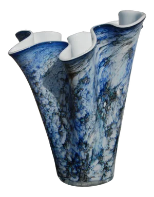 Italian Hand Blown Murano Style Blue Glass Fazzoletto Folded Vase