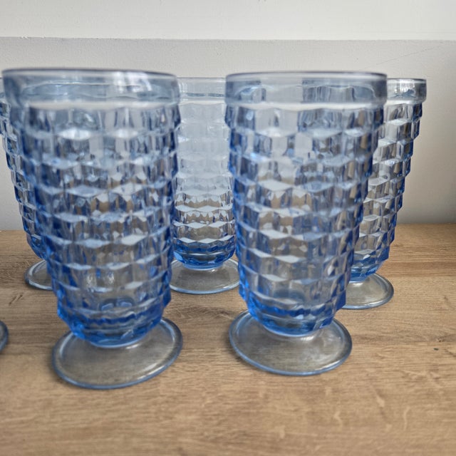 Colony Glass Vintage Indiana Glass Colony Whitehall Cubist Ice Blue Tumblers 6" - Set of 8 For Sale - Image 4 of 7