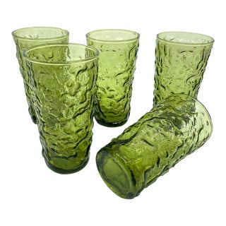 1970s Vintage Anchor Hocking Green Tumblers- a Set 5 For Sale