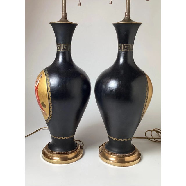 Black Antique Neoclassical Porcelain Vases as Lamps - A Pair For Sale - Image 8 of 13