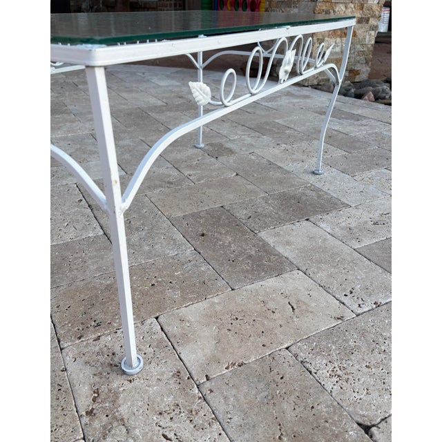 Vintage Woodard Style Chantilly Rose Wrought Iron & Glass Coffee Table Outdoor Furniture For Sale - Image 9 of 12