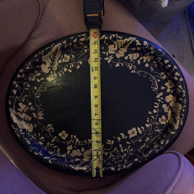 Antique French Tole Peinte Du Lac Toleware, Lacquered & Gilt Tinned Metal Tray, Decorator Signed For Sale - Image 9 of 9