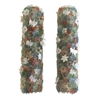 Mid-Century Modern Murano Glass Sconces with Floral Motifs from Seguso, 1970s, Set of 2 For Sale