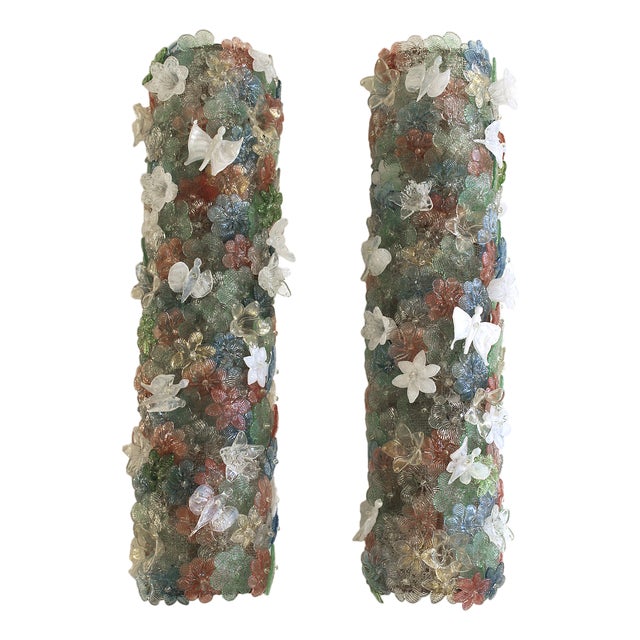 Mid-Century Modern Murano Glass Sconces with Floral Motifs from Seguso, 1970s, Set of 2 For Sale