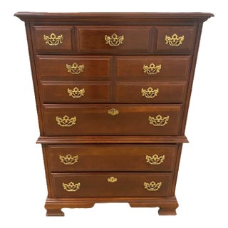 Solid Cherry Wood 'American Independence Collection' Georgian Chest on Chest Made in North Carolina by American Drew - Vintage 1980s For Sale