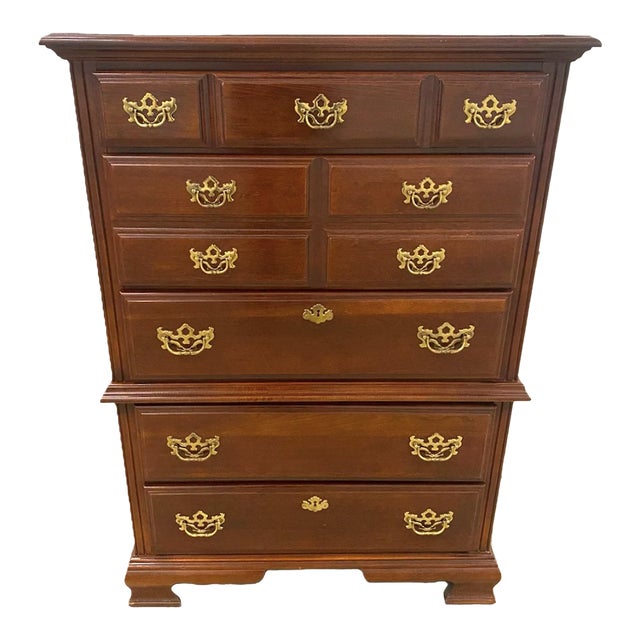 Solid Cherry Wood 'American Independence Collection' Georgian Chest on Chest Made in North Carolina by American Drew - Vintage 1980s For Sale