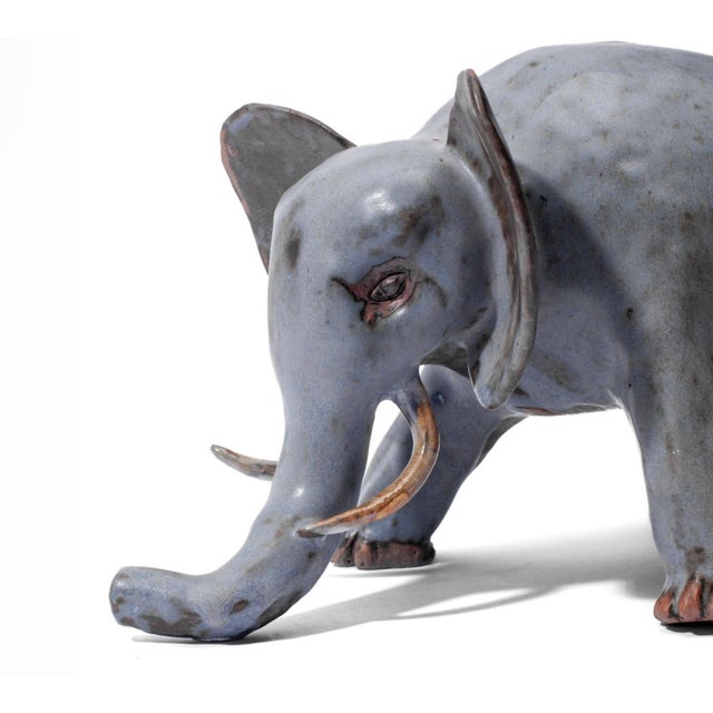 1980s Whimsical Hand Thrown Glazed Pottery Elephant For Sale - Image 9 of 18