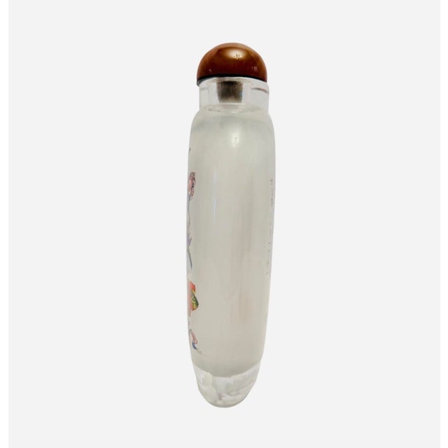 Chinese VTG Chinese Reverse Painted 7.5” Glass Snuff Bottle With Agate Stopper a (E-6). For Sale - Image 3 of 7