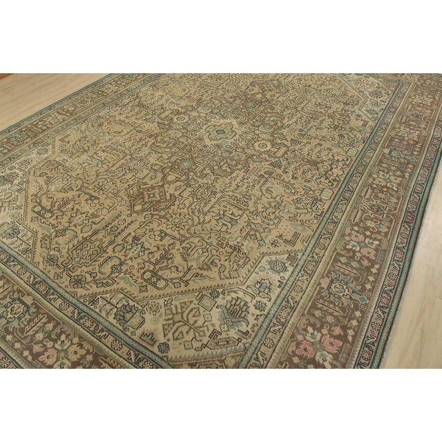 Farmhouse Tabriz Rug 9’8” X 12’9” Pink Wool Vintage Distressed Hand-Knotted Carpet For Sale - Image 3 of 15