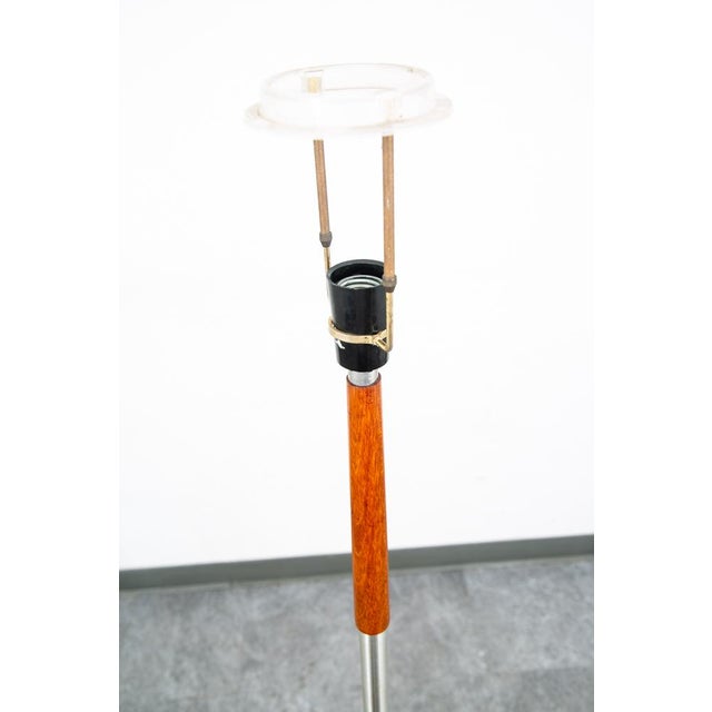 Mid Century Modern Danish Solid Teak Floor Lamp Metal MCM Denmark Silver Round For Sale - Image 4 of 12