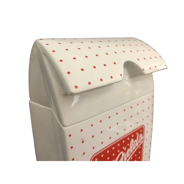 Ceramic Large Vintage Mrs. Fields Ceramic Cookie Jar – Paper Bag Shape, Red Polka Dots, Retro Kitchen Decor For Sale - Image 7 of 10
