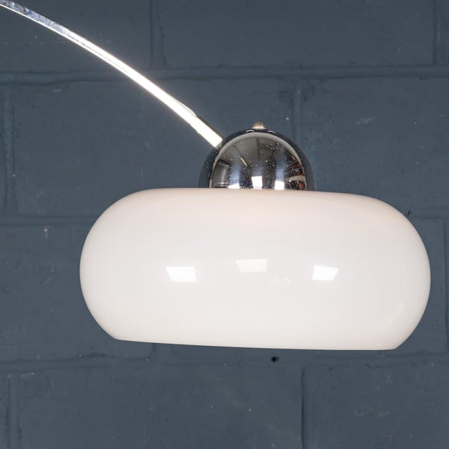 Vintage Italian Chrome Arc Floor Lamp with Opaline Shade, 1970s For Sale - Image 4 of 13